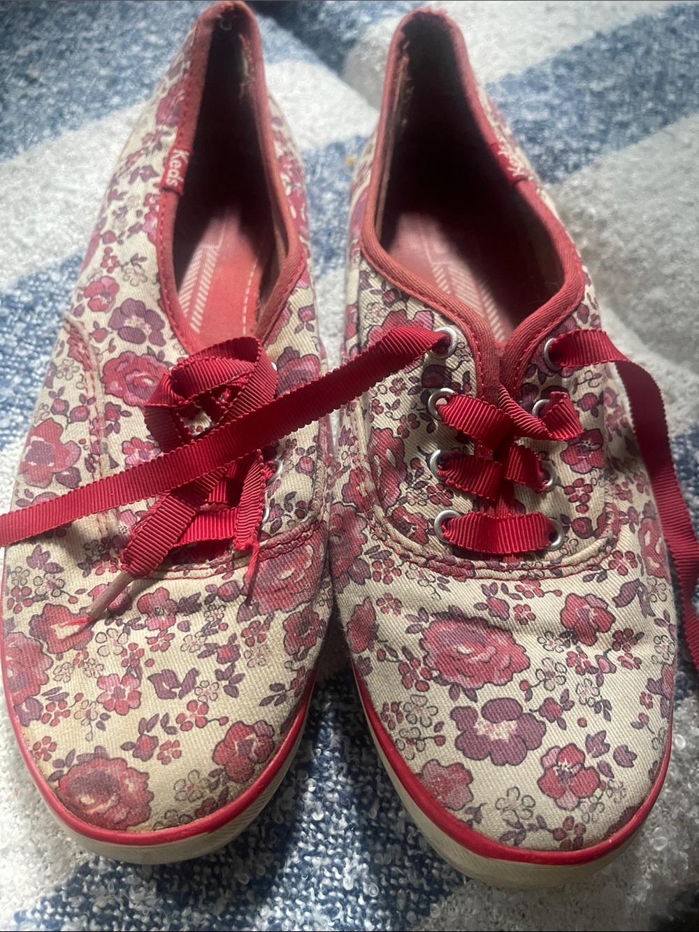 Keds Floral Canvas Sneakers in Red and Cream